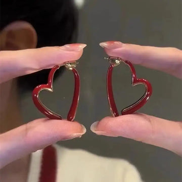 DAIIIBABYYY  -  Red Asymmetry Heart Hoop Earrings for Women Girls Punk Gothic Exaggerated Hollow Heart Drop Earring Jewelry Party Gifts